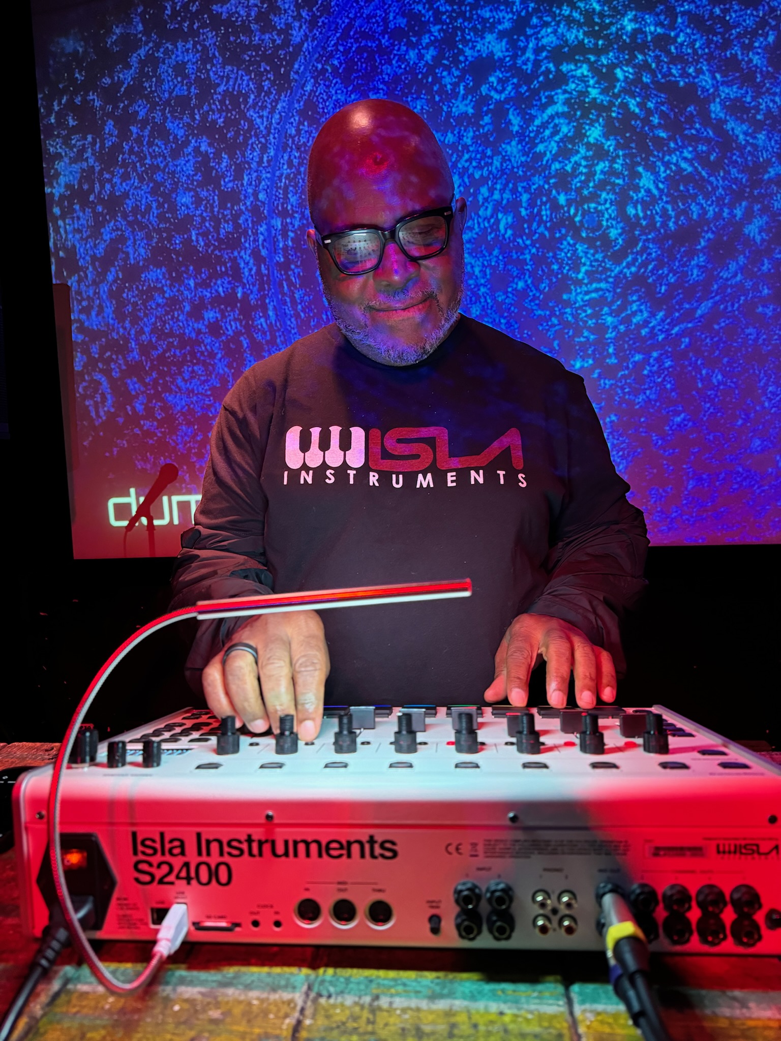 Bill Pettaway using one of his favorite drum machines the Isla S2400 during a live set.